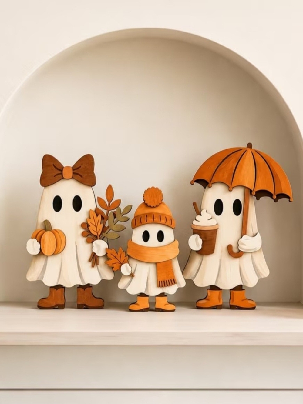 Autumn Ghost Family Holiday Decor Set - White & Orange